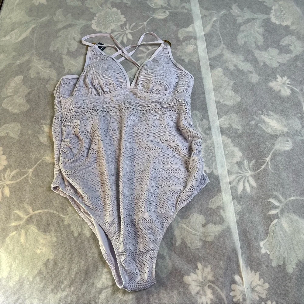 Summer Mae Maternity One Piece Swimsuit V-Neck Hollow O-Ring Linked Violet 10